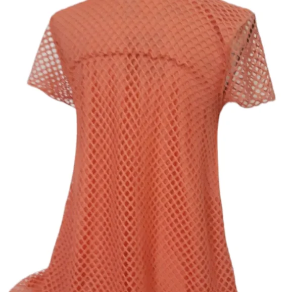 Womens sz Large Coral color Lined Net coverup swimsuit poolside Beachwear - Picture 6 of 6